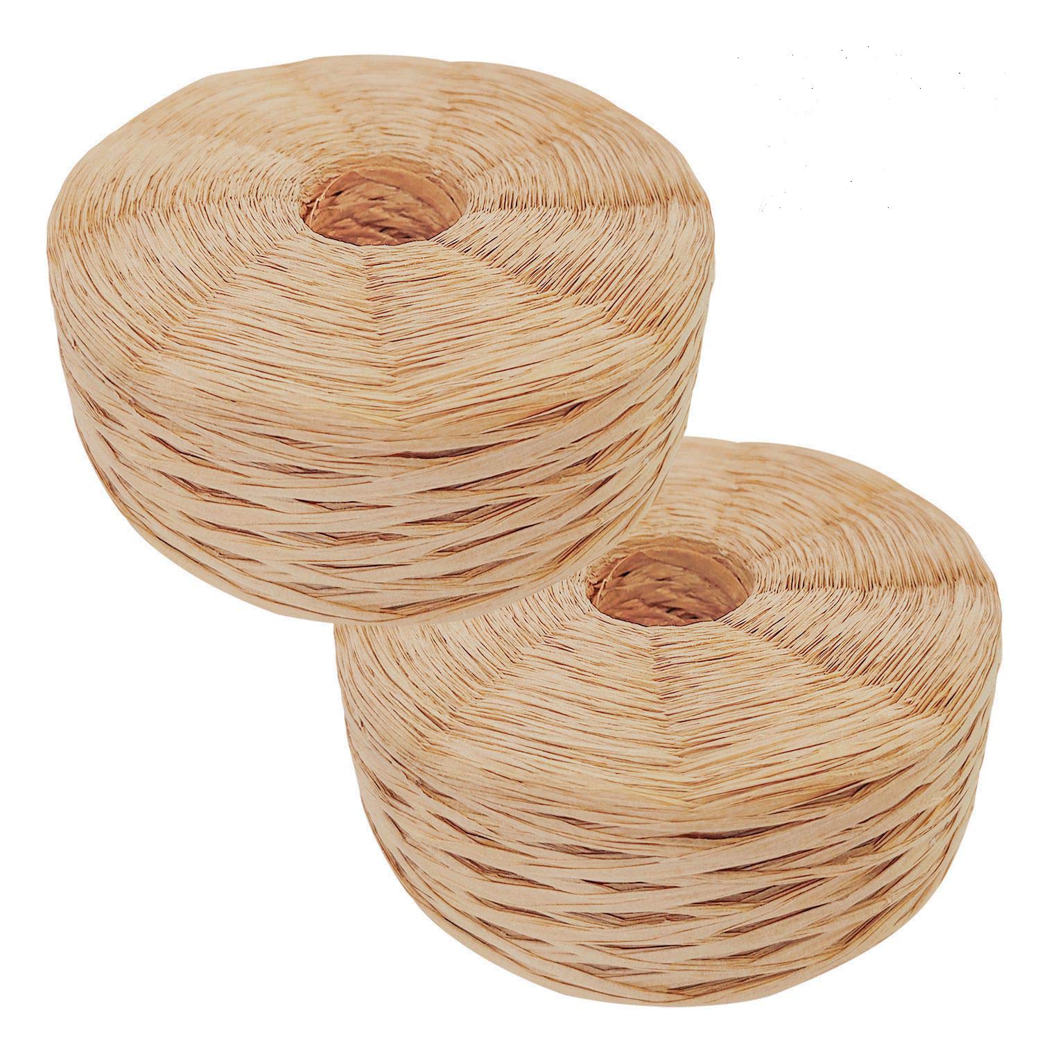Photo 1 of KEILEOHO 2 Rolls 500 Yards Each Raffia Ribbon Natural Cellulose Paper Twine Light Brown Biodegradable Raffia Grass Yarn for Gift Wrapping, Festival Decoration, Craft, ect