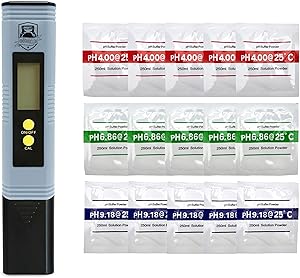Fermentaholics Digital pH Meter With 15 Pack Of Buffer Solution Powder, pH Meter with 0.00-14.00 pH Range Test for Brewing Kombucha, Wine, Beer, Mead, Fermentation