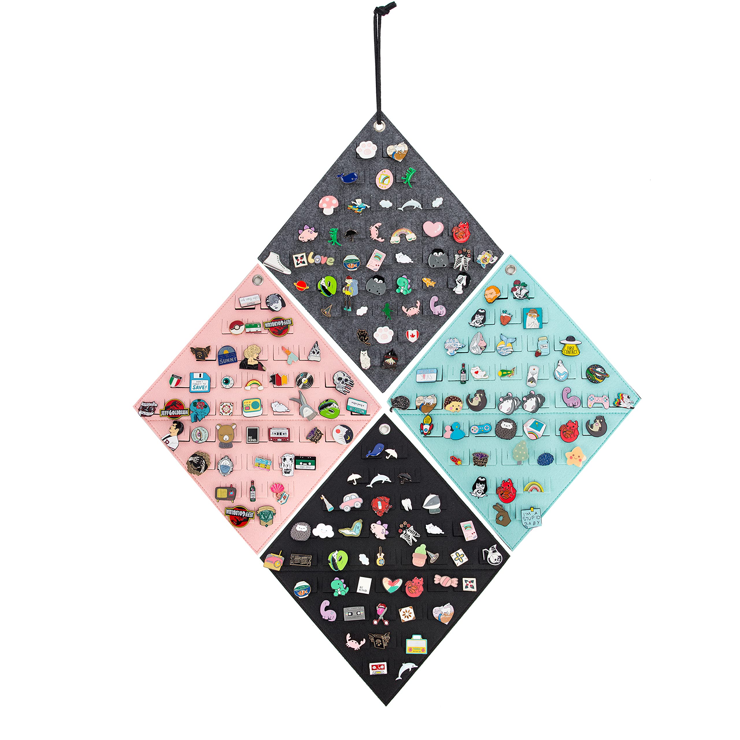 PACMAXI Hanging Brooch Pin Storage Organizer, Wall Display Banners for Enamel Pins, Buttons and Label Collections, Hold Up to 172 Pins 4 Pieces, Gemstone, Green,Grey