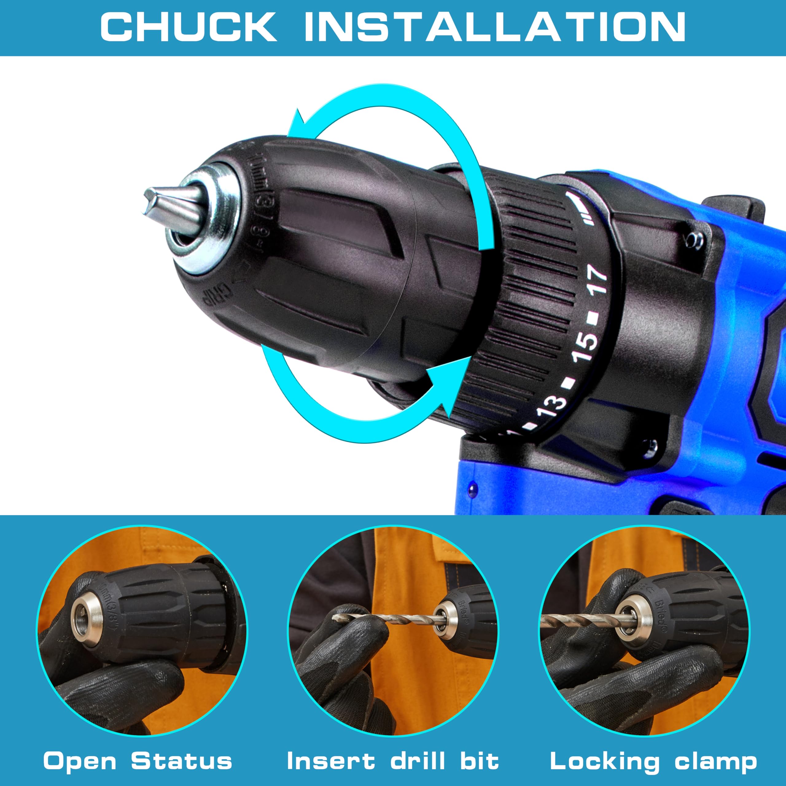 Nichilas Cordless Drill, 21V Power Screwdriver 2 Variable Speed 3/8” Keyless Chuck, 2 X 1500mAh Batteries and Charger for assembling, repairing and DIY