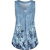 Cestyle Womens Sleeveless V Neck Shirts Pleated Front Flowy Tank Tops
