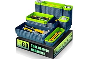 FLYVOLE Tool Box Organizer Tray, Toolbox Desk Drawer Organizer, Tool Box Tray, Toolbox Organization Storage for Rolling Tool Chest (60PCS (Blue+Green))
