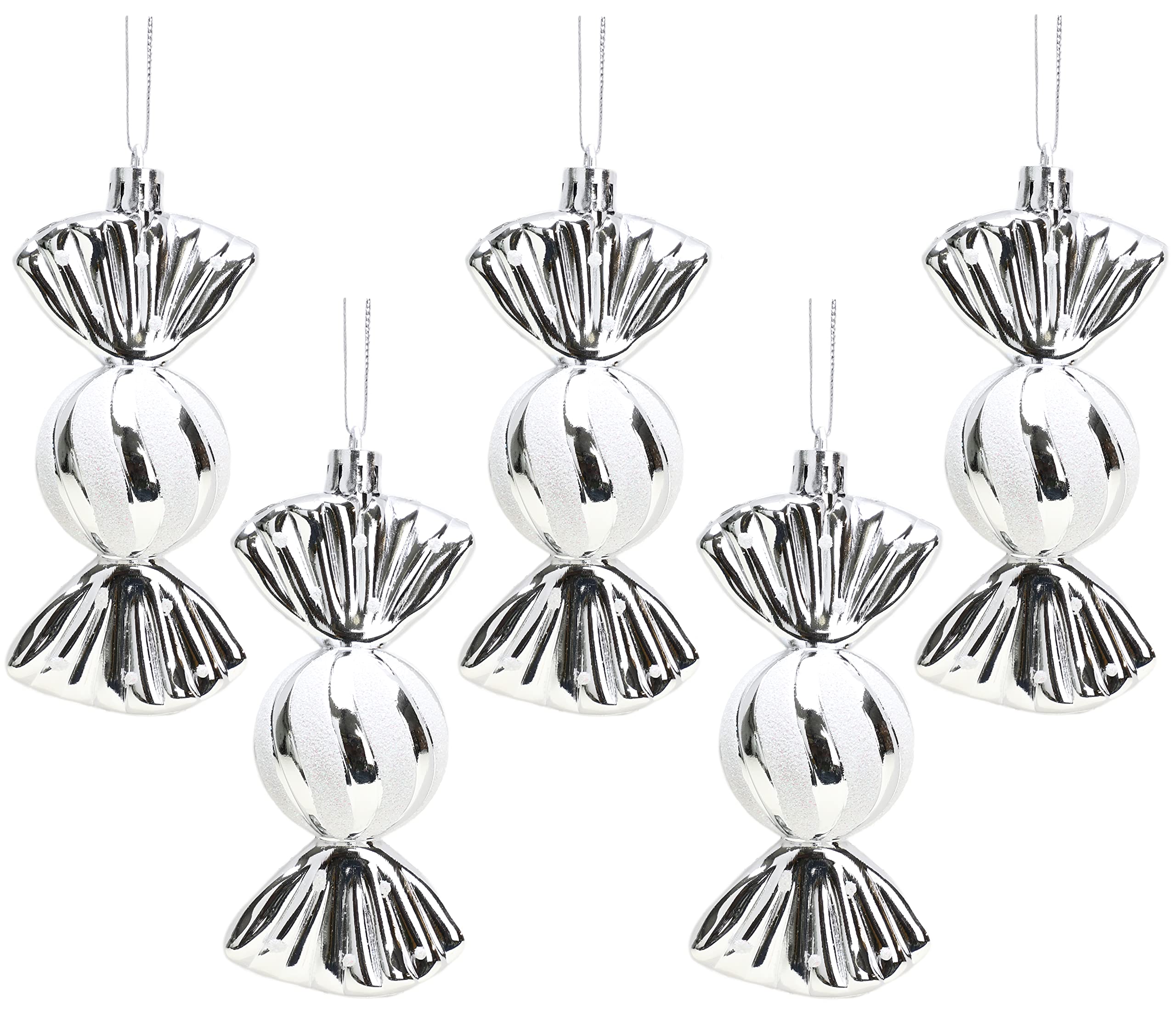 Christmas Concepts® Pack of 5-110mm Large Sweet Shaped Baubles - Shiny & Glitter Decorated - Christmas Baubles (Silver)
