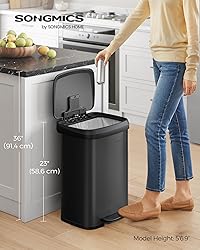 SONGMICS Kitchen Trash Can, 13-Gallon Stainless
