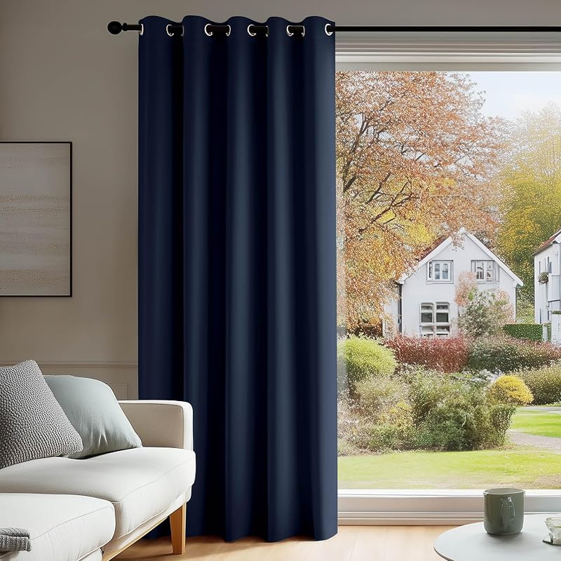 Deconovo Thermal Door Curtain Navy Blue 66 x 84 Inch Eyelet Blackout Panel