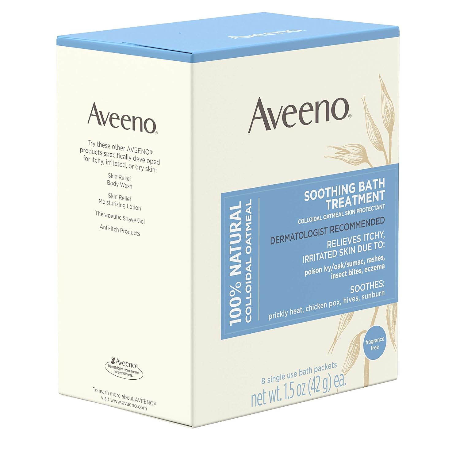 Aveeno Soothing Bath Treatment with 100% Natural Colloidal Oatmeal for Treatment & Relief of Dry, Itchy, Irritated Skin Due to Poison Ivy, Eczema, Sunburn, Rash, Insect Bites & Hives, 8 ct. : Bubble Baths : Beauty