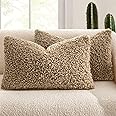 MIULEE Pack of 2 Throw Pillow Covers 12x20 Inch Neutral Khaki Faux Fur Decorative Sherpa Pillow Covers Fuzzy Accent Soft Sheepskin Fleece Cushion Cases for Boho Home Decor Couch Living Room Bed