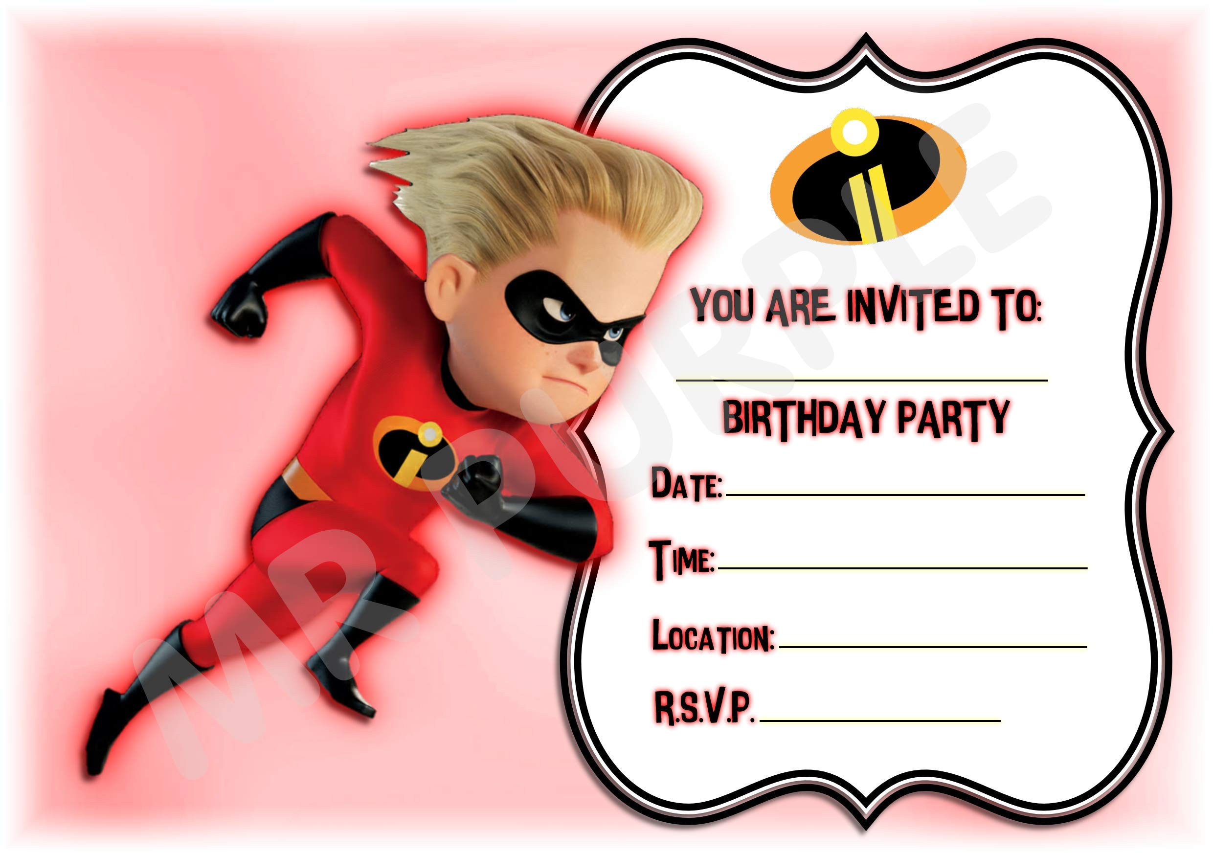 Disney The Incredibles 2 Birthday Party Invites Landscape Dash