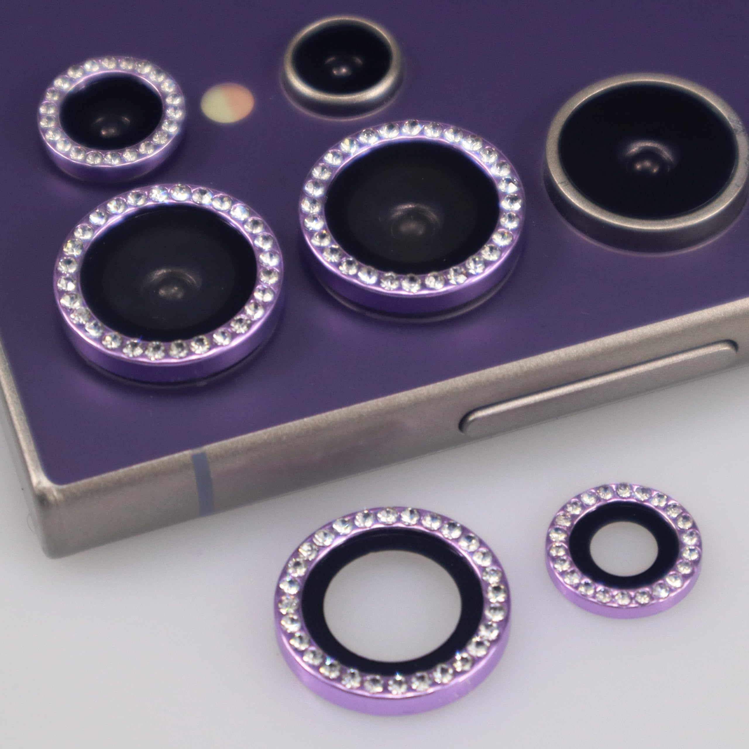 Photo 1 of BONVAN for Samsung Galaxy S24 Ultra Camera Lens Protector Bling Glitter Diamond Metal Crystal Tempered Glass Screen Accessories Sparkly Rhinestones Lens Cover for (Purple, S24 Ultra)