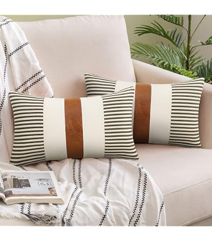 Juego De 4 Fundas De Almohada Decorativas 45x45 Cm - Estilo Bohemio Con Piel Sintética Y Diseño étnico