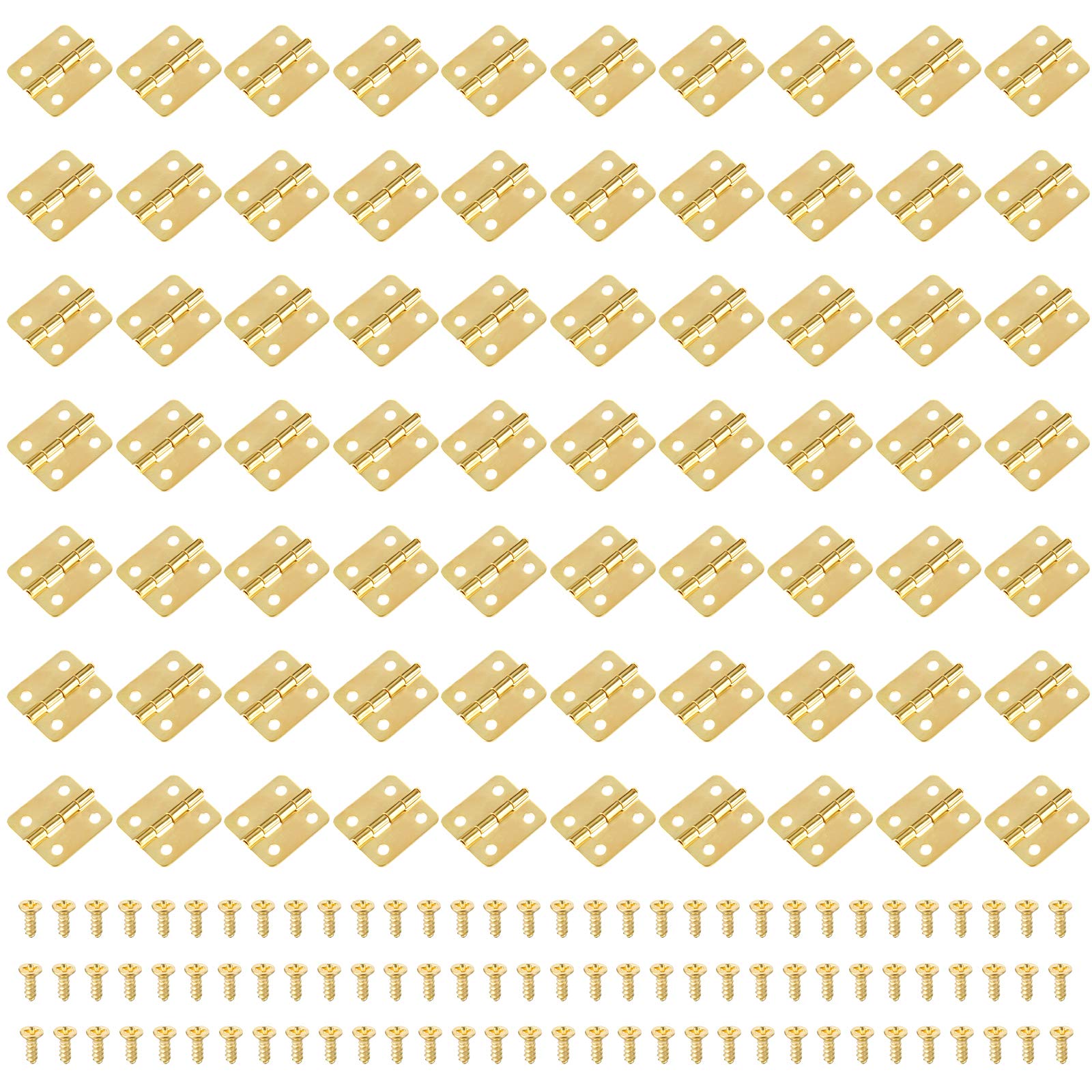 Iyowei 70 Pcs Small Hinges, 18x16mm Antique Mini Drawer Hinges for DIY Jewelry Boxes, Gold