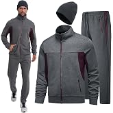 Men's Tracksuits,Sweatsuits 3 Piece Set for Men Casual Full Zip Athletic Sports Jogging Track Suits Sets with Knit Hat