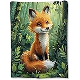 Ti Caldi Cute Fox in Forest Blanket | Soft Warm Fuzzy Lightweight Flannel Throw Blanket, Woodland Design, Perfect for Couch, Bed, Travel & Outdoor Use, Cozy Blankets for Adults Kids Women 60×50 in