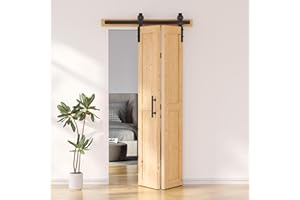 SKYSEN 36" X 84" Bifold Barn Door with 40" Bifold Barn Door Hardware Kit, Including Handle and Pulls, Unfinished Solid Spruce Wood Panel, Pre-Drilled and Assembled(36 * 84-40-fold)