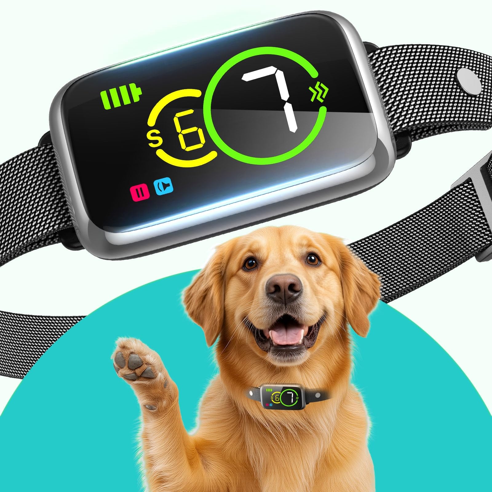 1S Stop Barking Smart Dog Bark Collar, Humane Anti Barking Device with Beep & Vibration, 7 Adjustable Sensitivity, Ultra-Light Bark Collar for Small Medium Large Dogs IP67 Waterproof Indoor Outdoor Image
