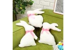 Seeloowy 3 Pieces Happy Easter Bunny Throw Pillow Decorative Lamb Wool Throw Pillow White Rabbit Shaped Pillow 15.75 x 11.81 Inch Cute Spring Cushion for Plush Sofa Couch Girls Teens Indoor Room Decor
