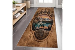 Bear Paw Runner Rug 2x7 Rustic Cabin Wildlife Runner Rug, Bear Paw Rugs for Hallways, Vintage Forest Wild Animal Rugs for Ent