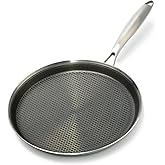 Crepe Pan No stick Stainless Steel, 11 inch Honeycomb Coating Pancake Pan for Dosa Tawa, Tortilla, Burrito, Taco, Nonstick Flat Skillet Tawa Dosa Tortilla Griddle Pan, Induction Compatible, PFOA Free
