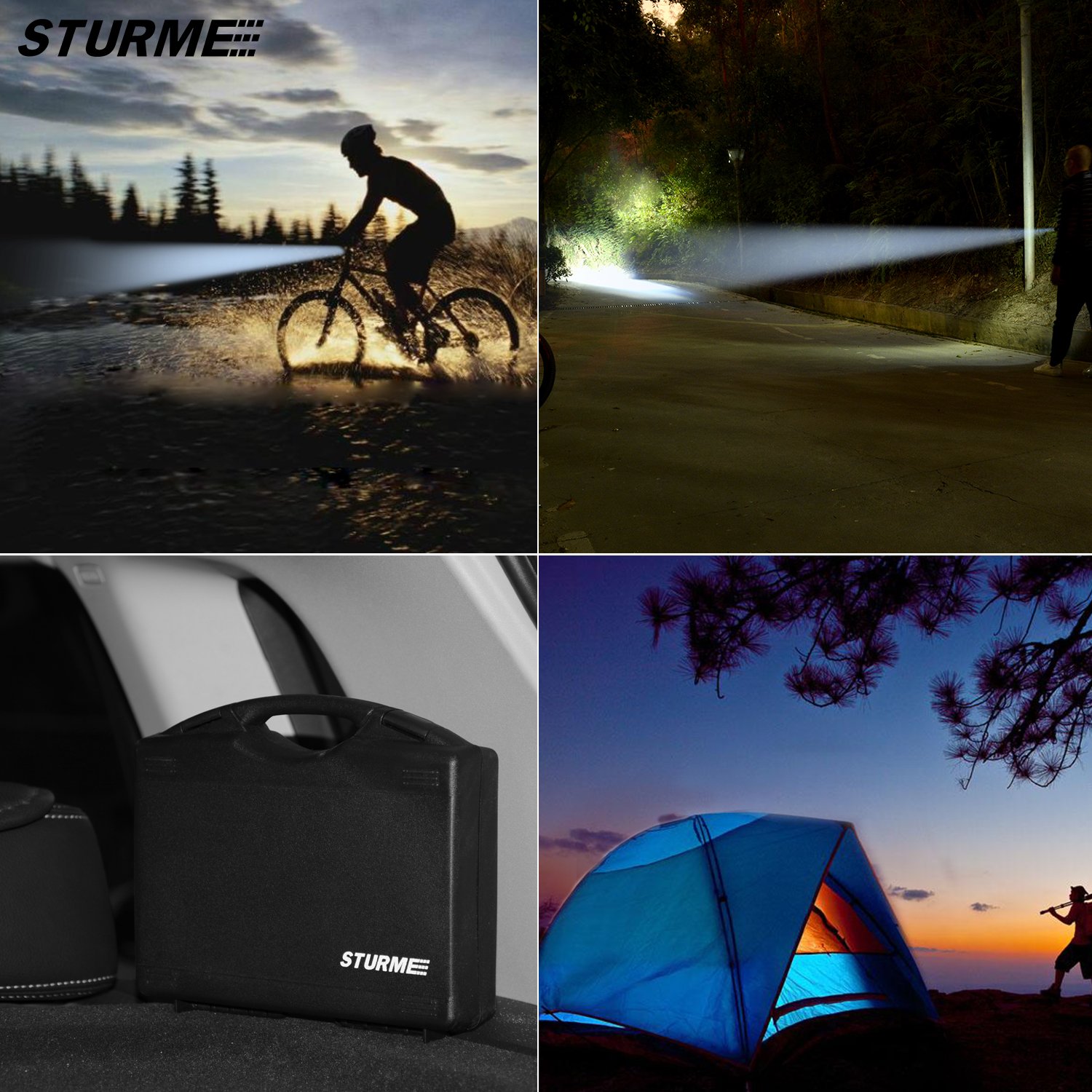 STURME Super Bright LED Torch High Lumens 1000 Feet Bright Distance Adjustable Focus LED Flashlight with 5 Modes IP65 Water-Resistant Perfect for Camping Outdoor Sports Home Use