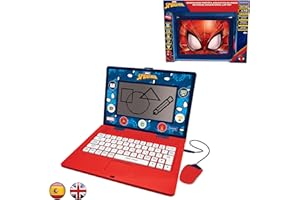 Lexibook, Spider-Man, Bilingual and Educational Laptop Spanish/English, Toy for Children, 170 Activities to Learn, Play Games and Music, Large Screen, Blue/Red, JC599SPi2