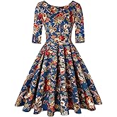 MINTLIMIT Women's 1950s Retro Vintage Cocktail Party 3/4 Sleeve Swing Dress