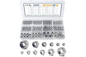 BNUOK 206PCS Metric Locknuts and Hex Nuts Assortment Kit, M3 M4 M5 M6 M8 M10 Nylon Insert Lock Nuts Set, 304 Stainless Steel Hex Nut Nylock Nut