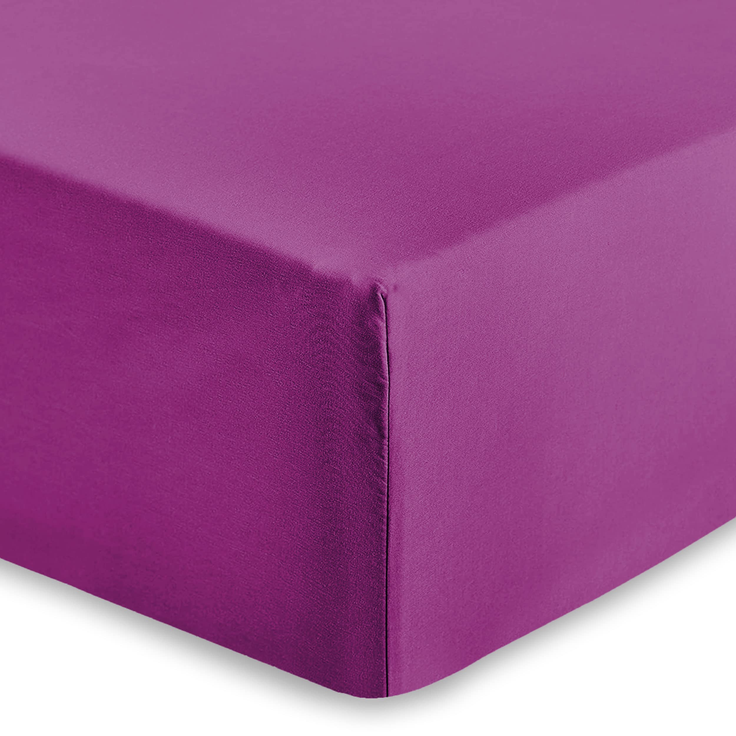 AMEHA King Size Fitted Sheet 25 cm Deep Soft Brushed Microfiber Fabric Easy Care Fade Resistant Fitted Bed Sheets (Purple, 152 x 200 cm)