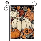 Fall Pumpkin Garden Flag for Outside 12x18 Inch Double Sided Burlap Autumn Thanksgiving Leaves Sunflower Flowers Farmhouse Holiday Rustic Outdoor Yard Flag Home Decorations