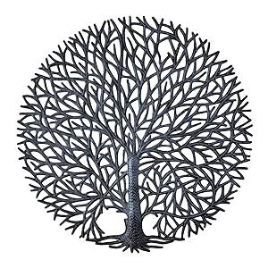 Tree of Life Wall Art, Tranquility Nature Inspired Tree, Handmade in Haiti, Fair Trade, Decorative Wall Hanging Indoor or Outdoor 23" Round