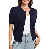 Urban CoCo Women's Short Sleeve Round Neck Cropped Cardigan Sweater Lightweight Shrug Sweaters for Women