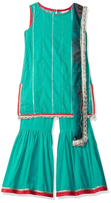 Girl's cotton a line Salwar Suit Set (110052524_Turquoise_5-6 Yrs)