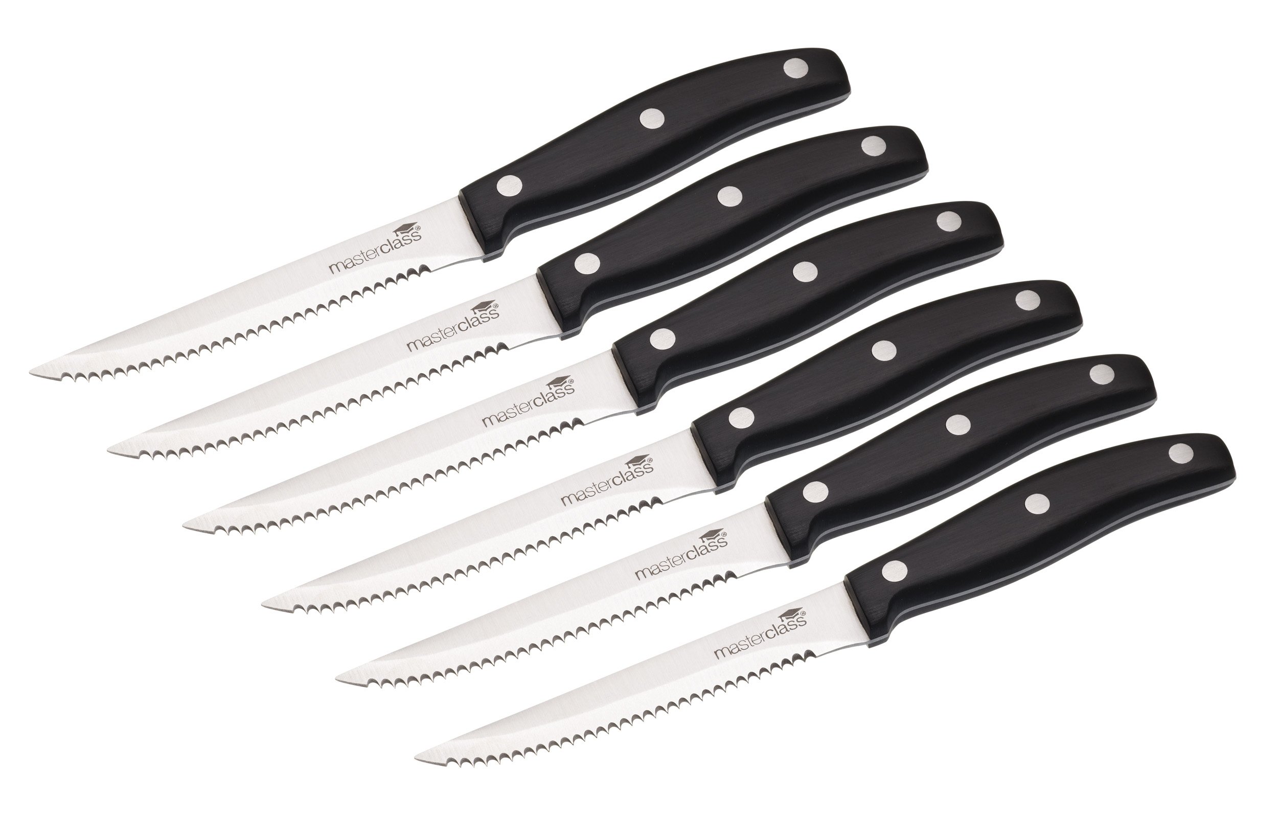 MasterClass Deluxe Steak Knives (Set of 6), Black, Random Color