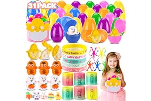 CINLILIAN 31 Pack Prefilled Easter Eggs with Toys Inside, Easter Basket Stuffers for Kids Plastic Easter Eggs Filled Bulk Toys, Stuffed Easter Egg Fillers for Easter Hunt Party Favors, Easter Classroom Prizes