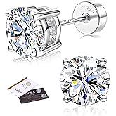 Moissanite Earrings for Men Women：Hypoallergenic Flat Back Earrings 925 Sterling Silver Stud Earring Small D Color VVS1 Moissanite 14K White Gold Plated Helix Cartilage Earring Studs Gift Jewelry