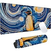 Starry Night Penguin Gaming Mouse Pad, Office Desk Mat, Anti-Slip Rubber Base Cool Aesthetic Mouse Pads for Computer Laptop Keyboard School Home Desktop Gamer Home Accessories Decor 31.5" x 11.8"
