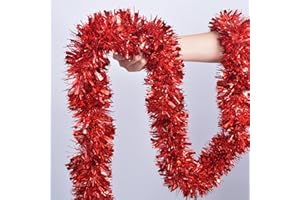 YUKL Red Tinsel Garland 49.2Feet Christmas Party Decorations Xmas Tree Garland for Twist Hanging Ceiling Indoor Outdoor Christmas Tree