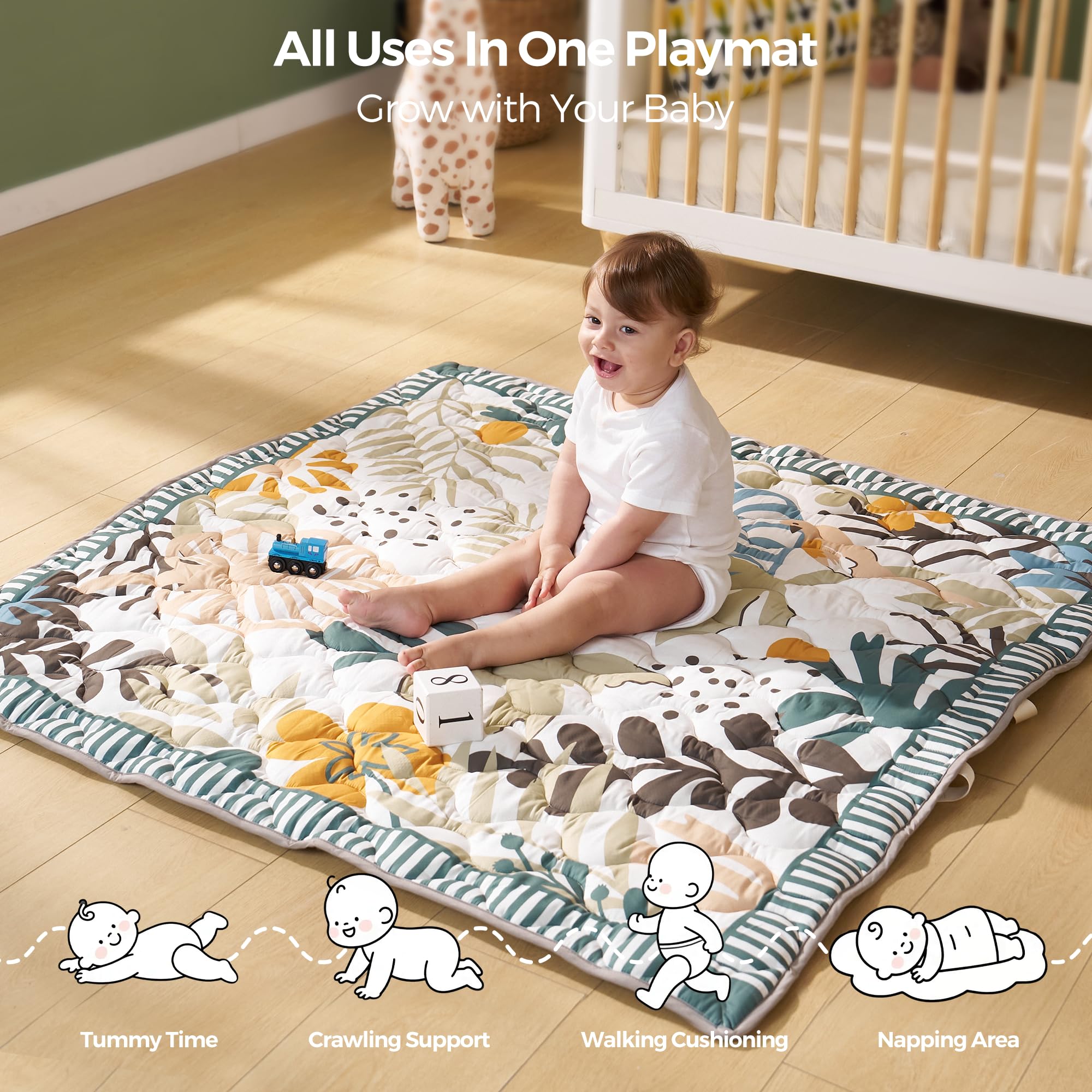 Momcozy Baby Play Mat for Floor, 50x50 Thickened Playpen Mat, Playmate for Baby Tummy Time, Waterproof & Non-Slip, Foldable Outdoor Mat with Carrying Handle, Forest World