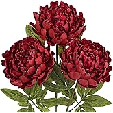 Briful 3PCS Red Peony Artificial Flower Stems 29.1in Long Stem Fake Peonies Silk Floral Arrangement Real Touch Peony Flower for Christmas Home Vase Party Wedding Bouquet Decor