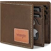 Wrangler Men's Wallet with AirTag Holder, Genuine Leather, RFID Blocking, Bifold, Casual 10-20 Cards Purse, Gift for Him