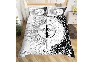 Erosebridal Sun Moon Duvet Cover Set Queen Yin Yang Comforter Cover Galaxy Star Bedding Set Bohemian Quilt Cover,Decorations 3 Piece Bedding Set (1 Duvet Cover 2 Pillowcases) Black and White
