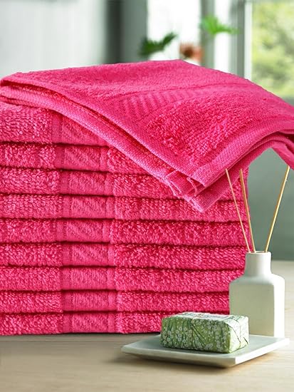 Trident 400 GSM 10 Pcs Face Cotton 30 x 30 cm Towel Set Hot Pink