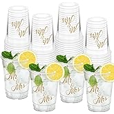 HYMENEX 50Pcs Mr and Mrs Cups, 12oz Wedding Plastic Cups for Home Kitchen Decorations Wedding Reception Supplies Birthday Party Favors