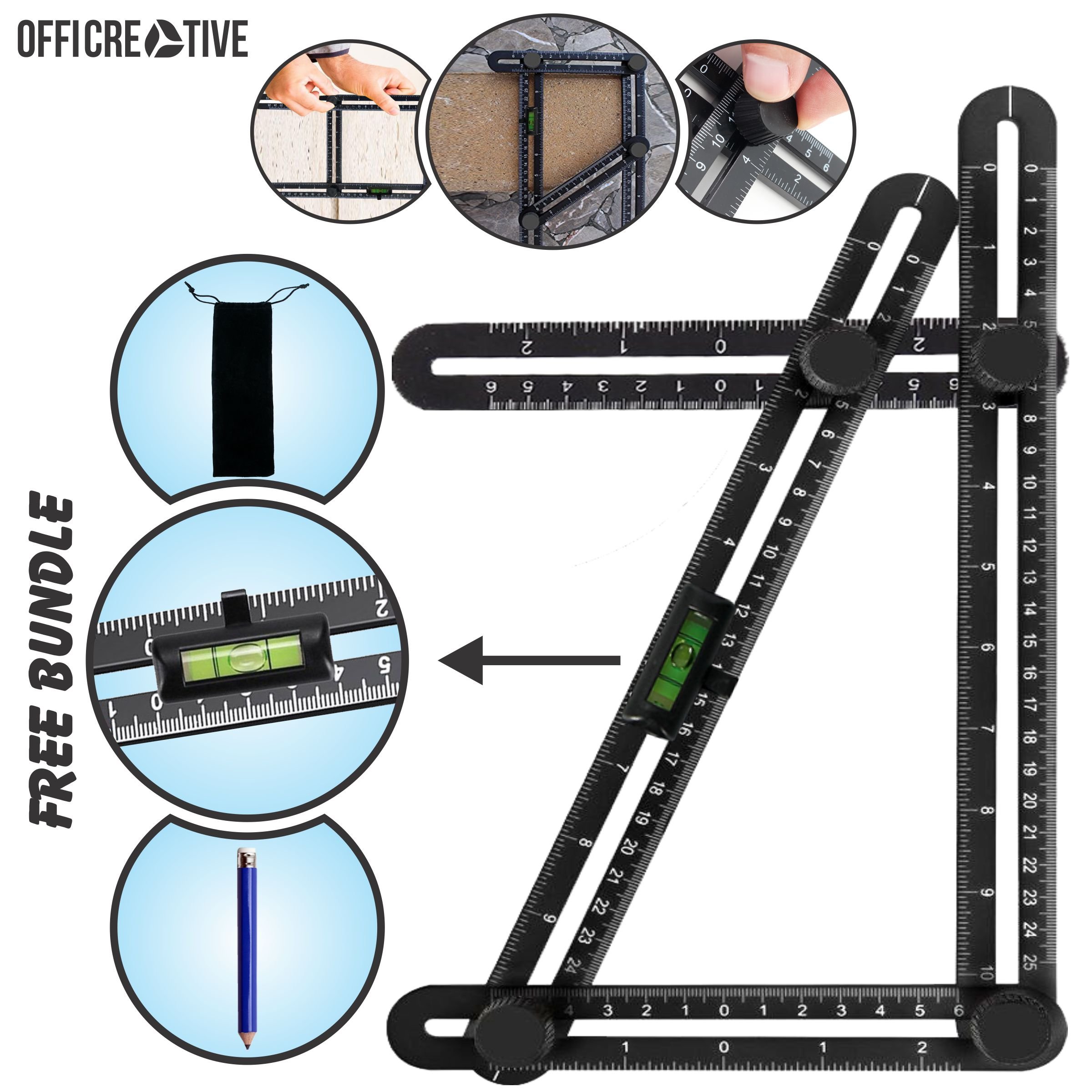 Multi Angle Measuring Ruler by OffiCreative Multi Function Black Colored 608410196261 eBay