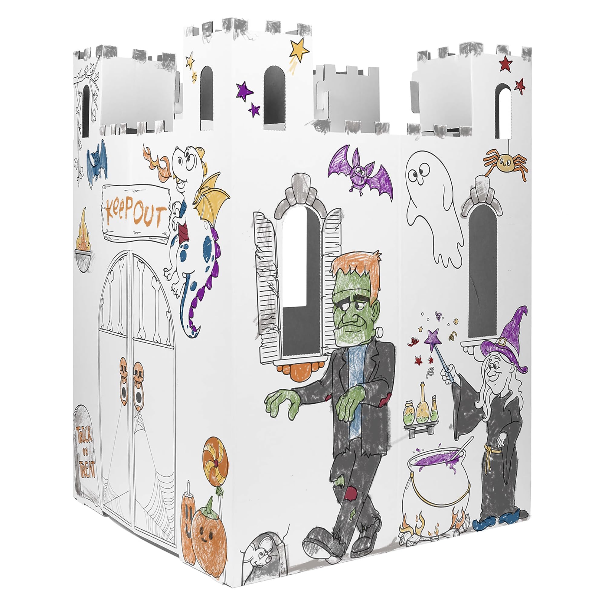 Easy Playhouse Haunted Castle - Kids Art & Craft for Indoor & Outdoor Fun, Color, Draw, Doodle on Halloween Friends– Decorate & Personalize a Cardboard Fort, 32