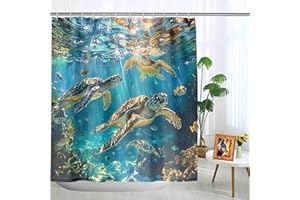 HEBDKPE Turtle Shower Curtain Set - Sea Turtle Shower Curtain for Bathroom Turtle Beach Shower Curtain Cartoon Turtle Shower Curtain Ocean Shower Curtain with Turtle Printed, 60" L x 72" W
