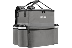 ESPXBOX Food Delivery Backpack with 4 Cup Holder, Insulated Pizza Delivery Bag for Delivery Bike, Large Leakproof Delivery Bags for Hot/Cold Food for Uber Eats, Doordash, Postmates（Gray）