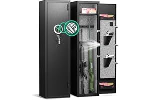 Riflewell 2-3 Rifle Gun Safe, Biometric Fingerprint Gun Safe for Home Rifle and Shotguns, Quick Access Gun Cabinets with LED Light, Rifle Safe with Adjustable Gun Rack and Removable Shelf