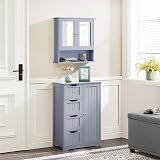 Yaheetech Wall-Mounted Mirror Cabinet Grey 56x58x13 cm with Adjustable Shelves view 4
