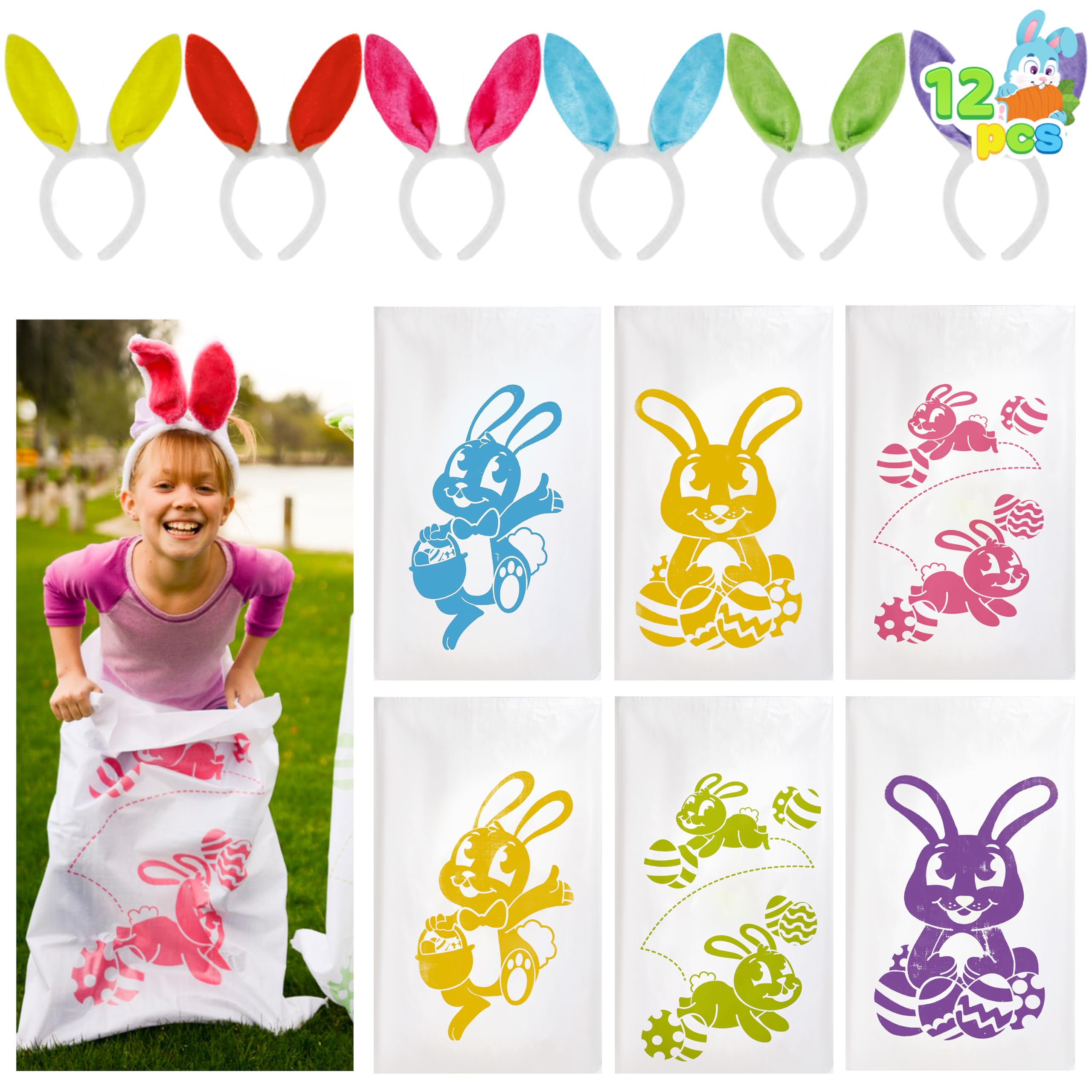 JOYIN with Bunny Ears Headbands for All Ages Kids Easter Theme Party Favor, Easter Eggs Hunt Game Activities,Easter Party Supplies, Party Games
