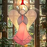 KUNDGLA New Pink Angel Suncatcher Stained Glass Suncatchers for Windows Hanings Ornament Home or Garden Decorative Gifts for Mom Teacher Friends Birthday Christmas Tree Holiday Hanging Decor
